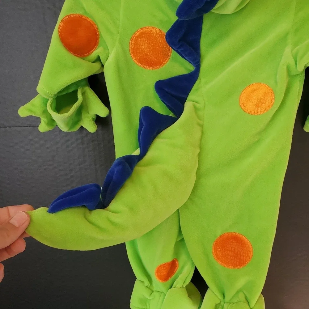 Koala Baby 3 Mos Green Dinosaur Halloween Costume Full Body Front Zipper 3D Tail